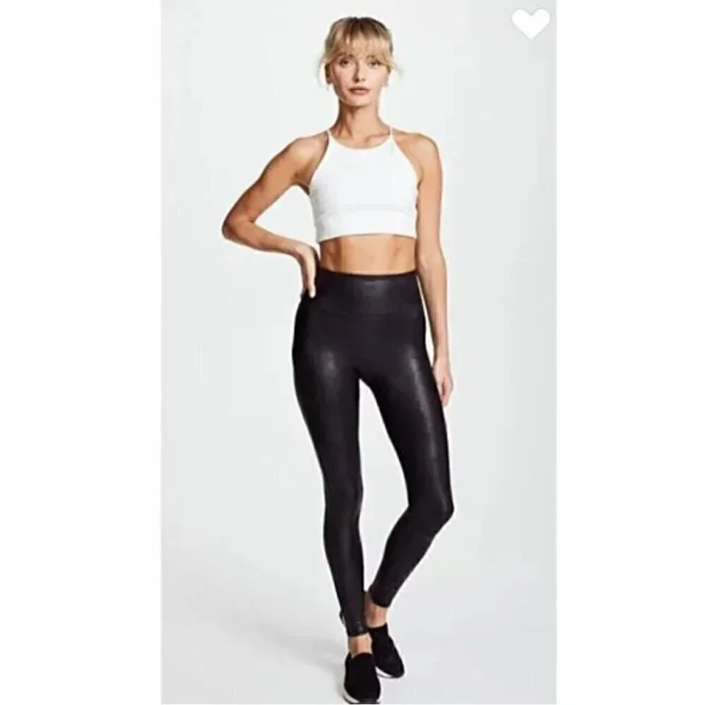SPANX Size S Faux Leather Leggings Coated Black